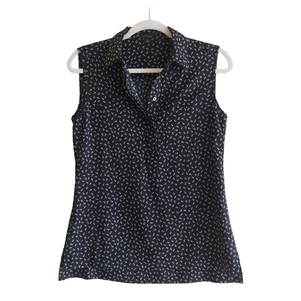 Ann Taylor Sleeveless Anchor Print Casual Top- XS